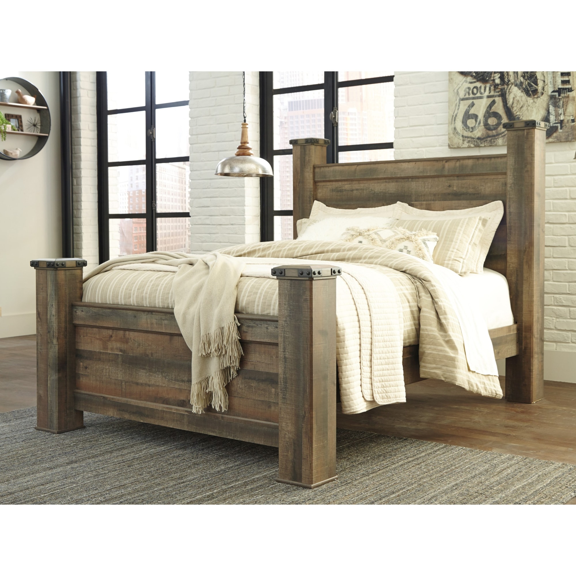 Signature Design by Ashley Trinell B446B40 Rustic Look Queen Poster Bed ...